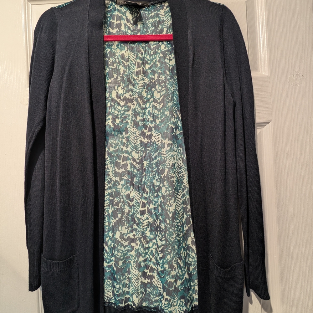 Women's Blue and White Lightweight Cardigan Sweater